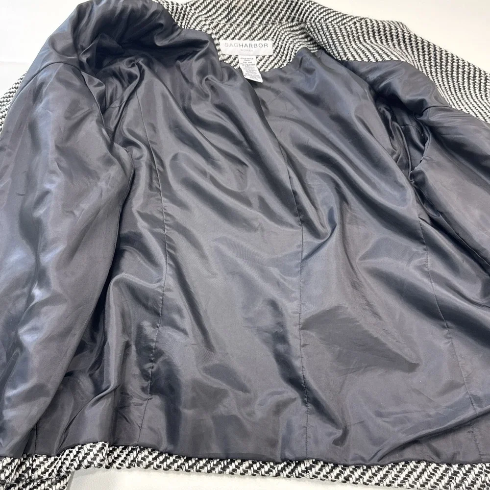 Vintage‎ Sag Harbor Jacket Size 16W Black White Textured Snap Button Pockets